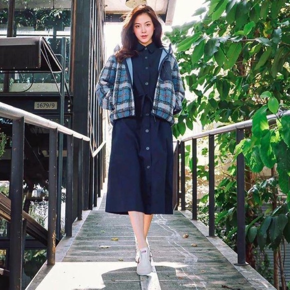 UNIQLO JW Anderson Twill Long-Sleeve Shirt Dress in Navy Blue Size Medium M - Picture 2 of 2